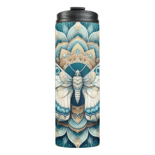 Termo Hummingbird Moth Mandala en oro, blanco y azul