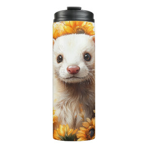 Termo Hurón Blanco Encantador con Girasoles