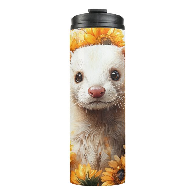 Termo Hurón Blanco Encantador con Girasoles (Anverso)