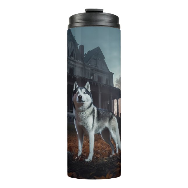 Termo Husky Siberiano de Halloween Espantoso (Anverso)
