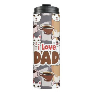 Termo "I Love Dad" Cat & Coffee Seamless Pattern - Fathe