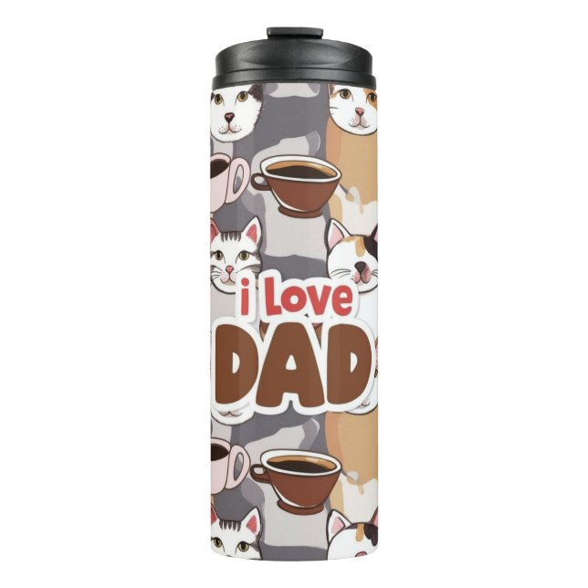 Termo "I Love Dad" Cat & Coffee Seamless Pattern - Fathe (Anverso)