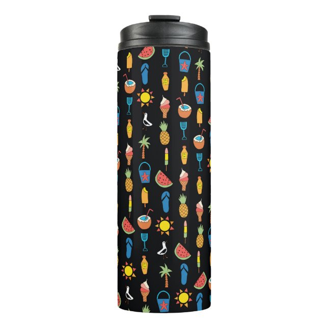 Termo Iconos de verano fondo negro sin foco (Anverso)