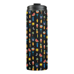 Termo Iconos de verano sin fisuras patrón vintage negro.