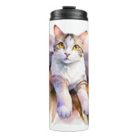 Ilustracion acuarela de gato blanco dulce