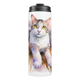 Termo Ilustracion acuarela de gato blanco dulce