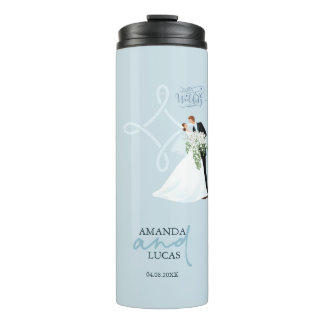 Termo Ilustracion azul claro lindo Boda feliz