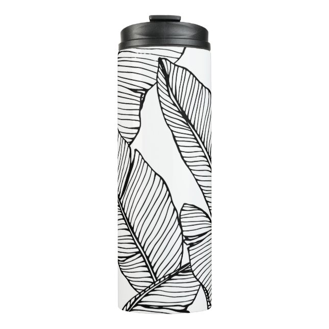 Termo Ilustracion blanco negro de hojas de plátano (Anverso)