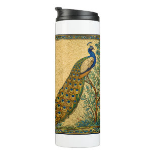 Termo Ilustración botánica de pavo real Art Nouveau