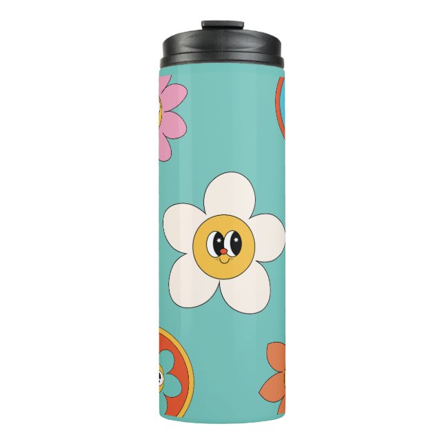 Termo ilustracion crema rosa retro flor tumbler. (Anverso)