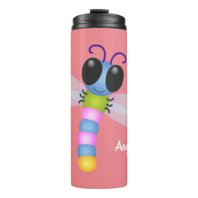 Termo Ilustración de dibujos animados de libélula azul y (Anverso)