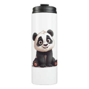 Termo Ilustración de dibujos animados de oso panda senta