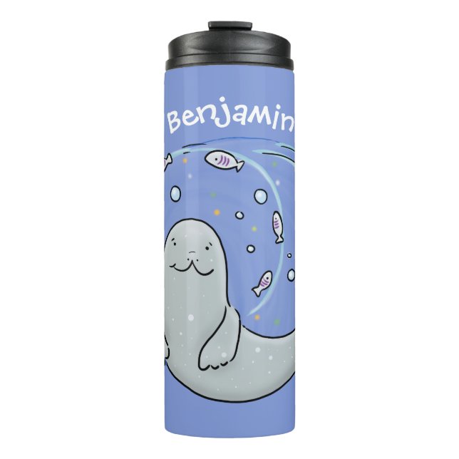 Termo Ilustracion de foca feliz y personalizado azul de  (Anverso)
