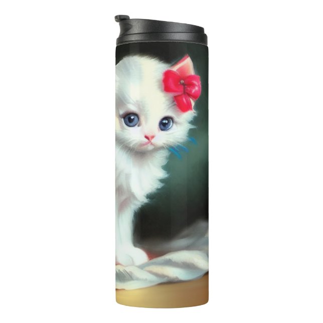 Termo Ilustracion de gatito blanco con flores rojas (Rotado hacia la derecha)