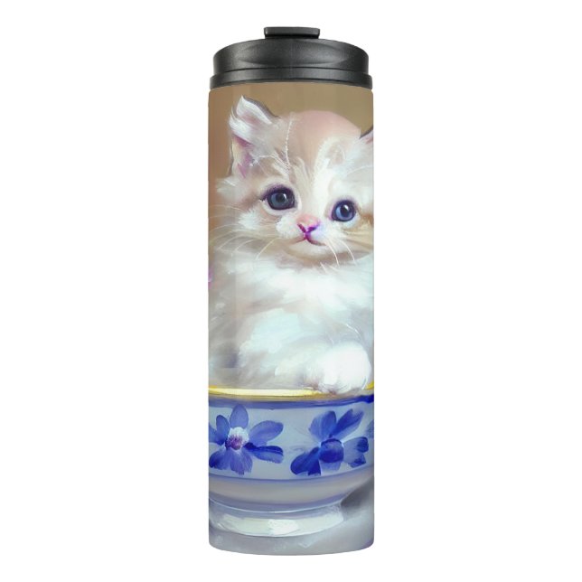 Termo Ilustracion de gatito blanco vintage (Anverso)
