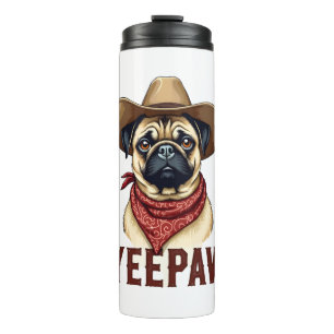 Termo Ilustración de perro occidental YeePaw Pug vaquero