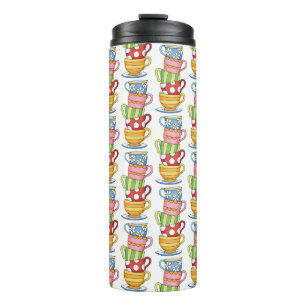 Termo Ilustración de té tiempo con tazas apiladas