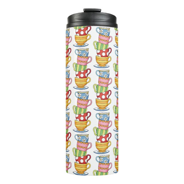 Termo Ilustración de té tiempo con tazas apiladas (Anverso)