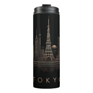 Termo Ilustración elegante de la silueta urbana de Tokio