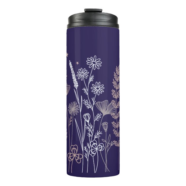 Termo Ilustración floral del cielo nocturno boho: luna,  (Anverso)