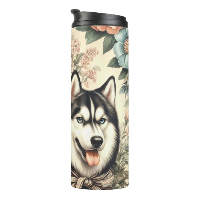 Termo Ilustracion Husky Siberiano Vintage (Rotado hacia la derecha)