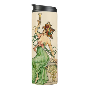 Termo Ilustración Vintage Art Nouveau de Dama de Champán