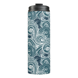 Termo Ilustracion Vintage de las olas de mar dibujadas a