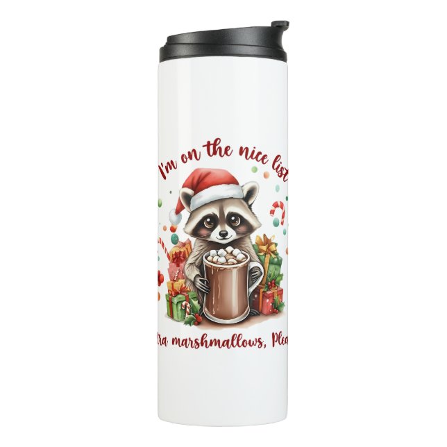 Termo "I'm On The Nice List" Raccoon Christmas (Rotado hacia la izquierda)