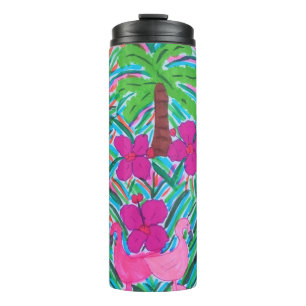 Termo Impresión de flamencos de playa y palmeras