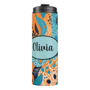Termo Impresión de Guepardo Naranja y Azul Personalizada