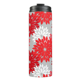 Termo Impresión de kimono floral moderna, rojo coral y g