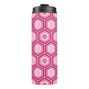 Termo Impresión de Kimono Hexagonal, Borgoña y Rosa