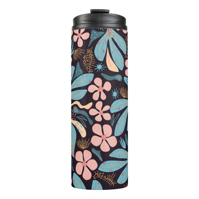 Termo Impresión negra de la floración azul coral (Anverso)