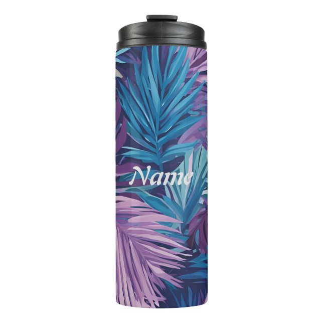 Termo Impresión tropical de hojas de palma moradas y azu (Anverso)