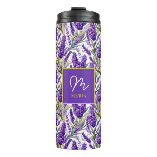 Termo Impresionante patrón de lavanda morada monogramado