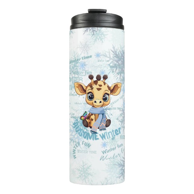 Termo Increíble Jirafa de Invierno – Lindo Diseño de Con (Anverso)