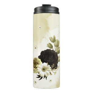 Termo Increíble tumbler térmico de flores doradas marron