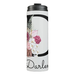 Termo Inicial D floral boho rosa monogramada