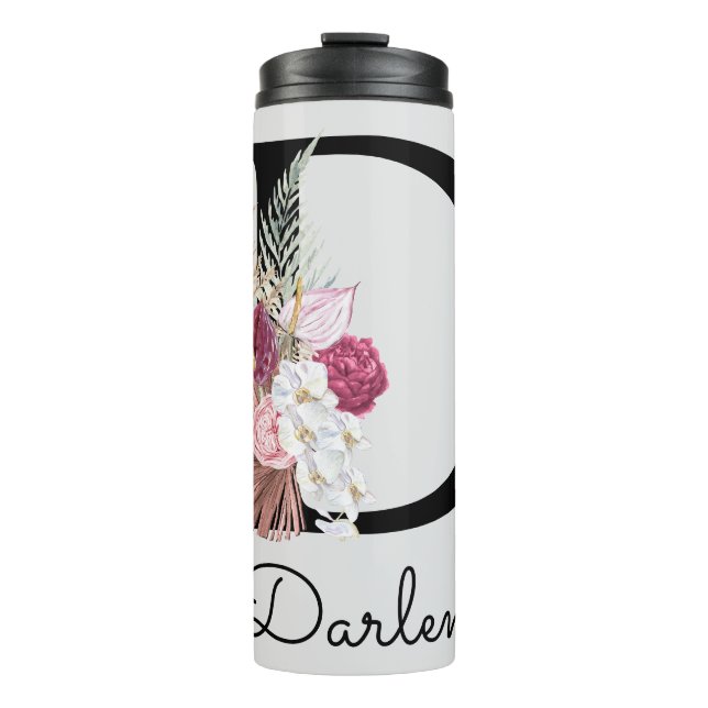 Termo Inicial D floral boho rosa monogramada (Anverso)