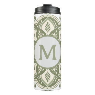 Termo Inicial de Monograma Boho Mandala Verde Salvia