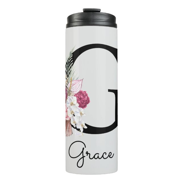 Termo Inicial G Monograma Rosa Boho Floral (Anverso)