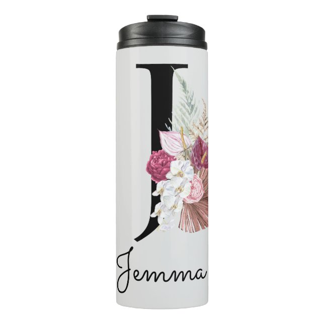 Termo Inicial J Monogramada Rosa Boho Floral Femenina (Anverso)