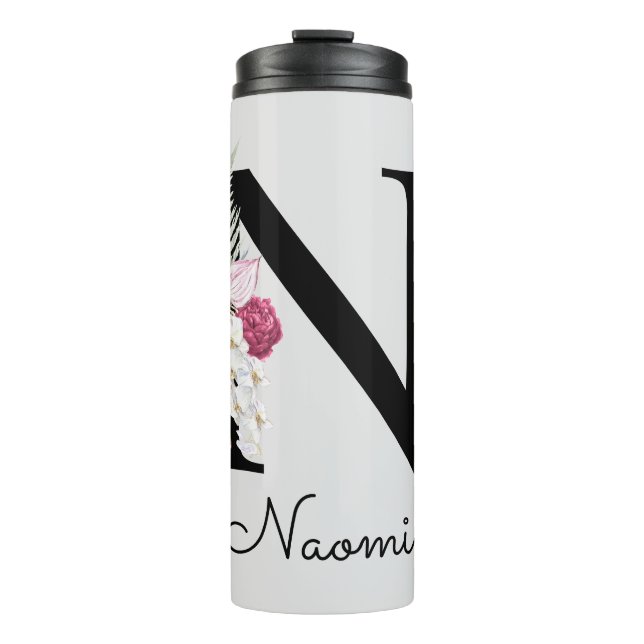 Termo Inicial N Monogramada Rosa Floral Boho  (Anverso)