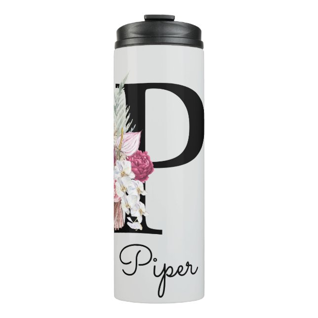 Termo Inicial P Monogramada Rosa Floral Boho (Anverso)
