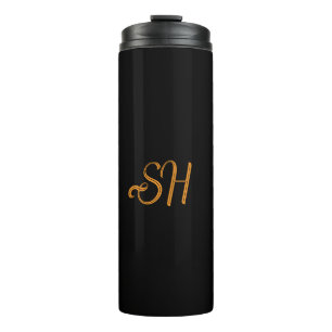 Termo Iniciales personalizadas en guión dorado negro