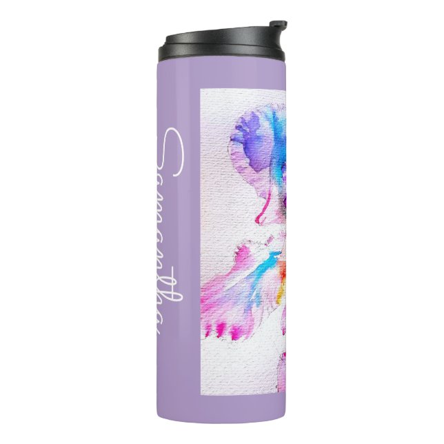 Termo Iris pintado a mano Flores Floral Acuarela (Rotado hacia la izquierda)