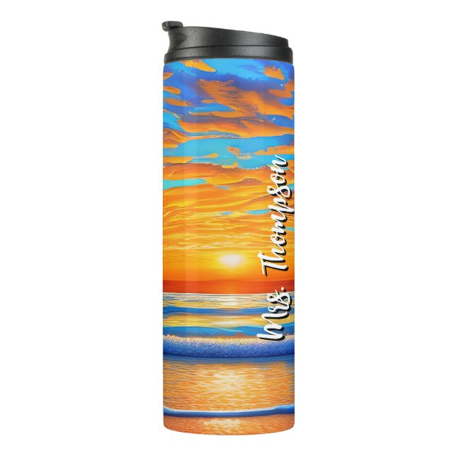 Termo Isla Tropical Sunset Beach Palm Tree (Rotado hacia la derecha)