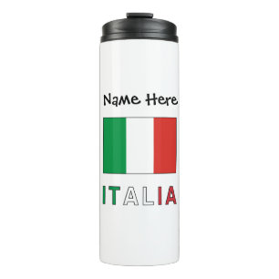 Termo Italia y Bandera Italiana con Tu Nombre