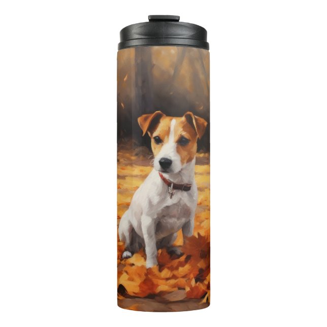 Termo Jack Russell en otoño se inspira en la caída (Anverso)