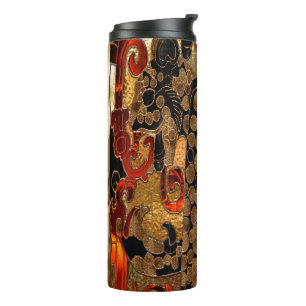 Termo Jaguar AZTEC Relieve metalizado 3D rojo y oro